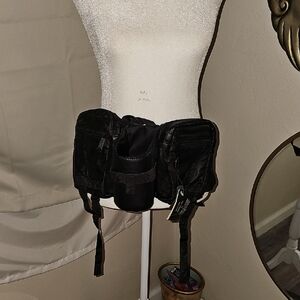 Black Utility Belt Bag Genuine Leather Vintage Buckle Multi-pockets M/L